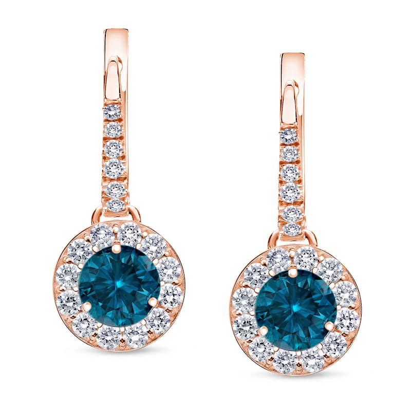 Auriya 1/2 to 2ctw Blue Diamond Halo Dangle Earrings 14k Rose Gold (SI1-SI2)