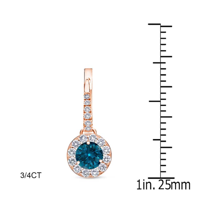 Auriya 1/2 to 2ctw Blue Diamond Halo Dangle Earrings 14k Rose Gold (SI1-SI2)