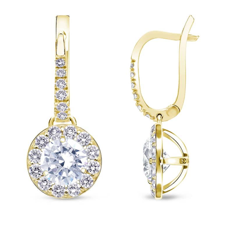 Auriya 1/2 to 2cttw Round Halo Diamond Dangle Earrings 14k Yellow Gold (H-I, SI1-SI2) - 2.00ct