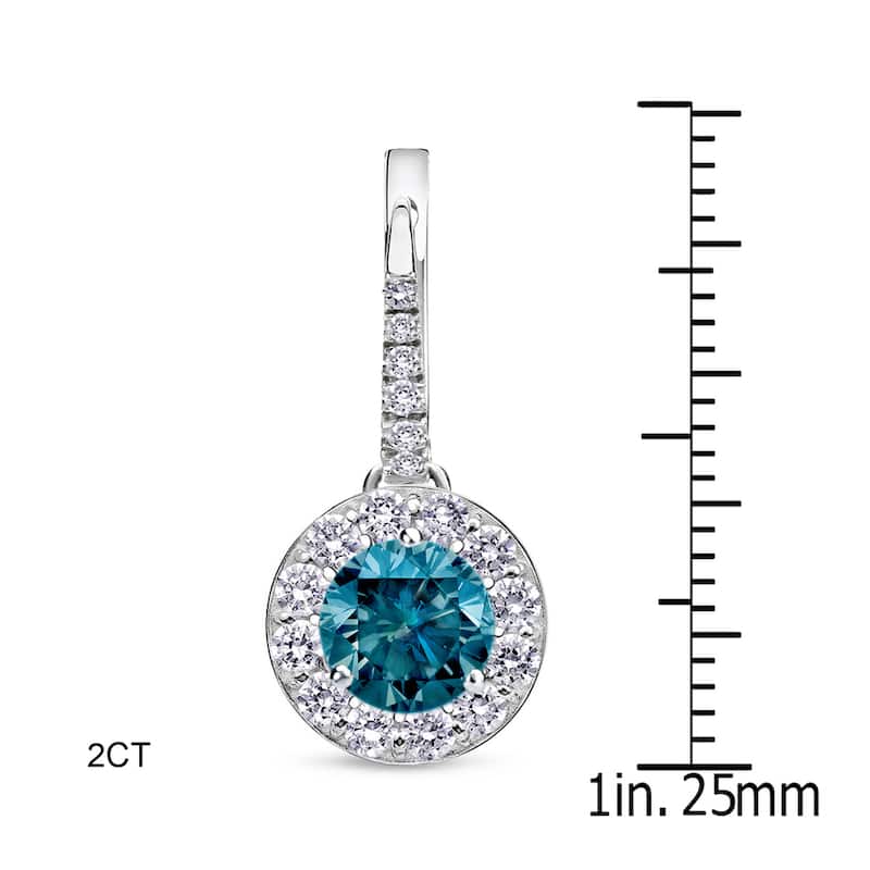 Auriya 1/2 to 2ctw Blue Diamond Halo Dangle Earrings 14k White Gold (SI1-SI2)