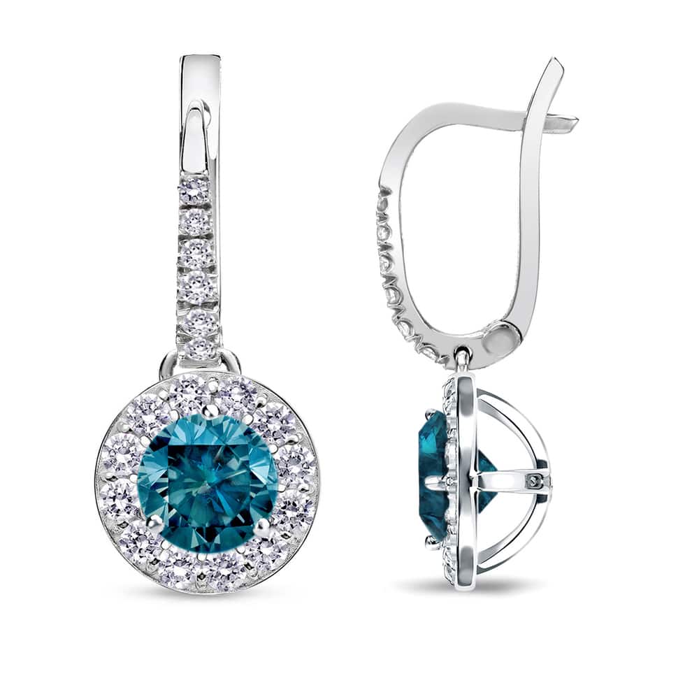 Auriya 1/2 to 2ctw Blue Diamond Halo Dangle Earrings 14k White Gold (SI1-SI2)