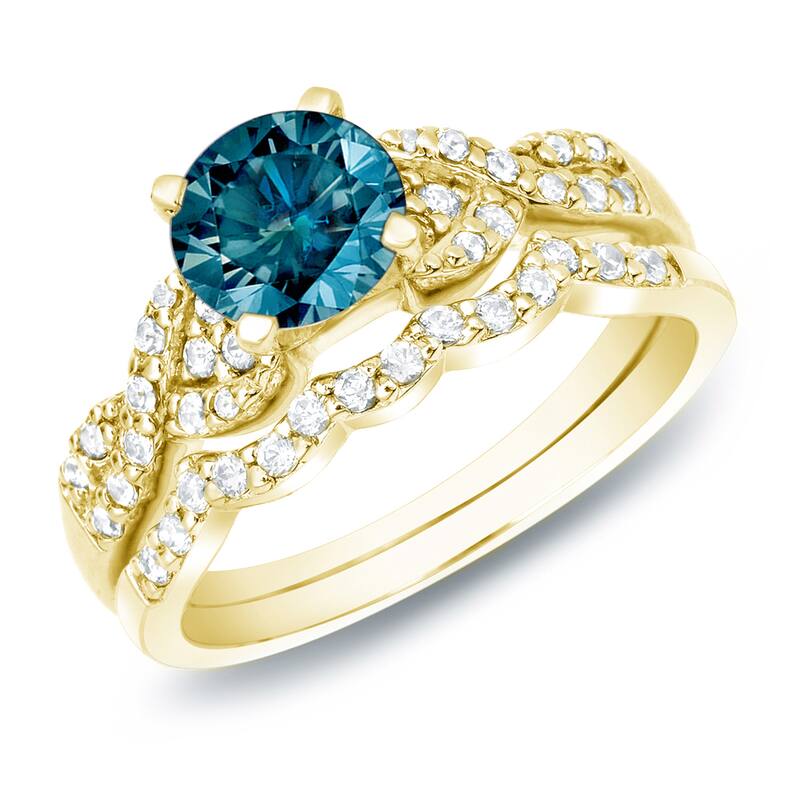 Auriya 14k Gold 1ctw Braided Twist Blue Diamond Engagement Ring Set