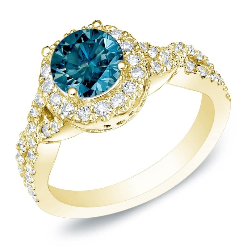 Auriya Braided 1ctw Halo Blue Diamond Engagement Ring 14k Gold (H-I, SI1-SI2) - 9.5 - Yellow