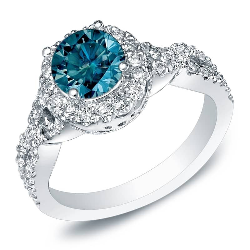 Auriya Braided 1ctw Halo Blue Diamond Engagement Ring 14k Gold (H-I, SI1-SI2) - 10 - White