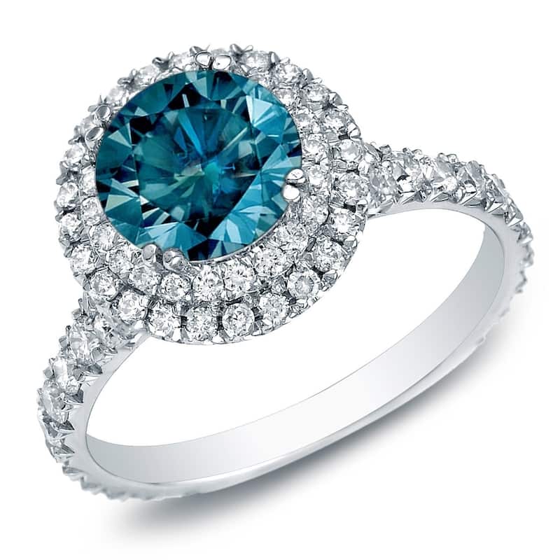 Auriya 2ctw Double Halo Blue Diamond Engagement Ring 14k Gold - 10 - White