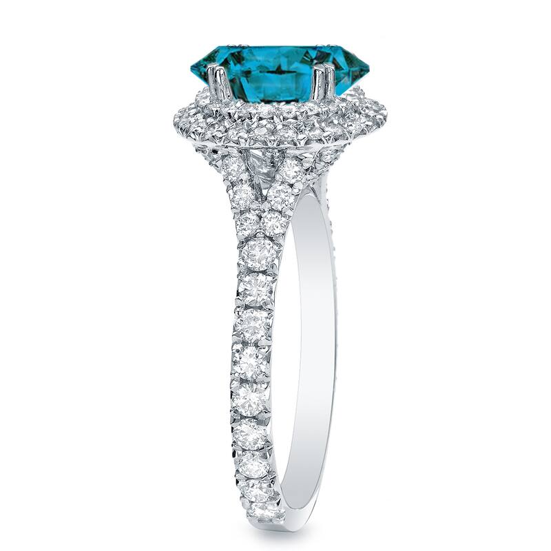 Auriya 2ctw Double Halo Blue Diamond Engagement Ring 14k Gold