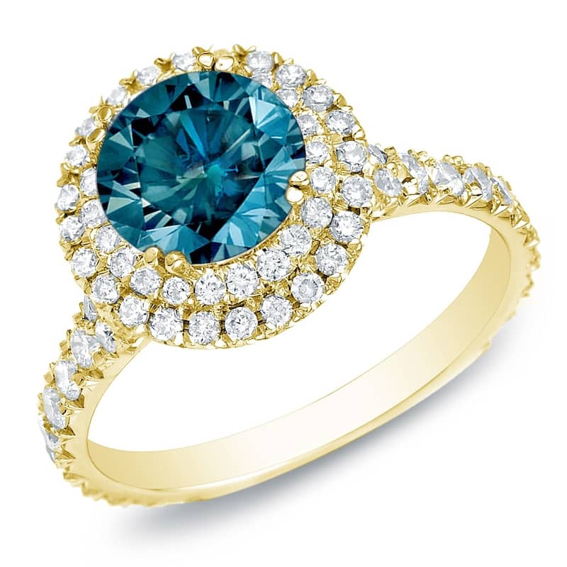 Auriya 2ctw Double Halo Blue Diamond Engagement Ring 14k Gold