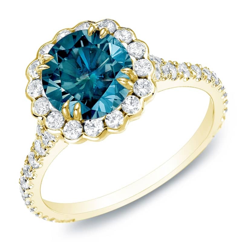 Auriya 14k Gold 1 1/2ctw Halo Blue Diamond Engagement Ring (H-I, SI1-SI2)