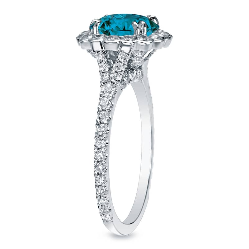 Auriya 14k Gold 1 1/2ctw Halo Blue Diamond Engagement Ring (H-I, SI1-SI2)