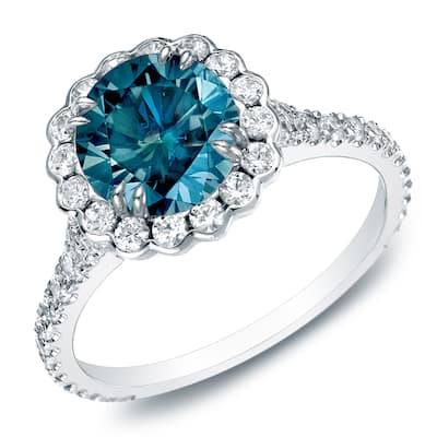 Auriya 14k Gold 1 1/2ctw Halo Blue Diamond Engagement Ring (H-I, SI1-SI2)