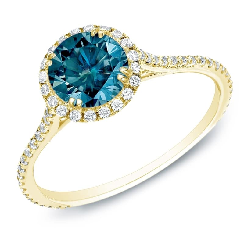 Auriya 1 1/2ctw Halo Blue Diamond Engagement Ring 14k Gold (H-I, SI1-SI2) - 6.5 - Yellow