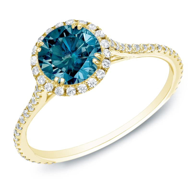 Auriya 1 1/2ctw Halo Blue Diamond Engagement Ring 14k Gold (H-I, SI1-SI2)