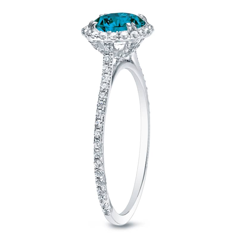 Auriya 1 1/2ctw Halo Blue Diamond Engagement Ring 14k Gold (H-I, SI1-SI2)