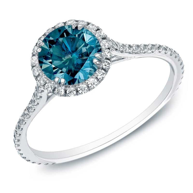 Auriya 1 1/2ctw Halo Blue Diamond Engagement Ring 14k Gold (H-I, SI1-SI2) - 7 - White