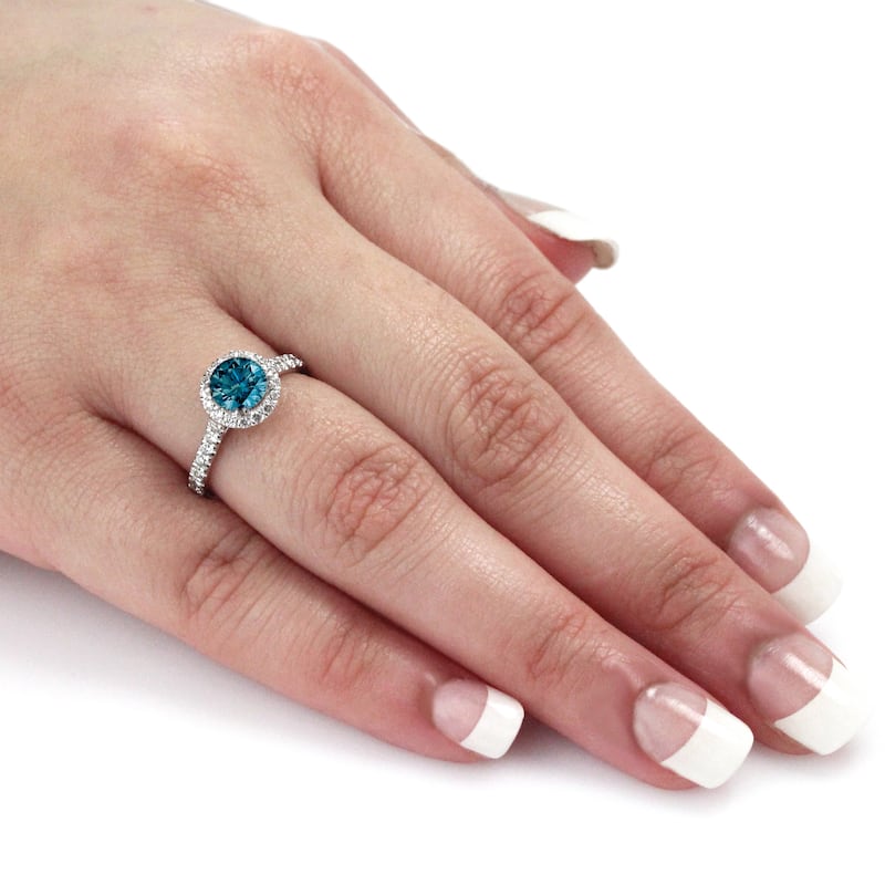 Auriya 1 1/2ctw Halo Blue Diamond Engagement Ring 14k Gold (H-I, SI1-SI2)