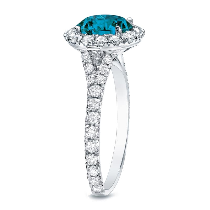 Auriya 14k Gold 1 1/2ctw Round Pave Halo Blue Diamond Engagement Ring