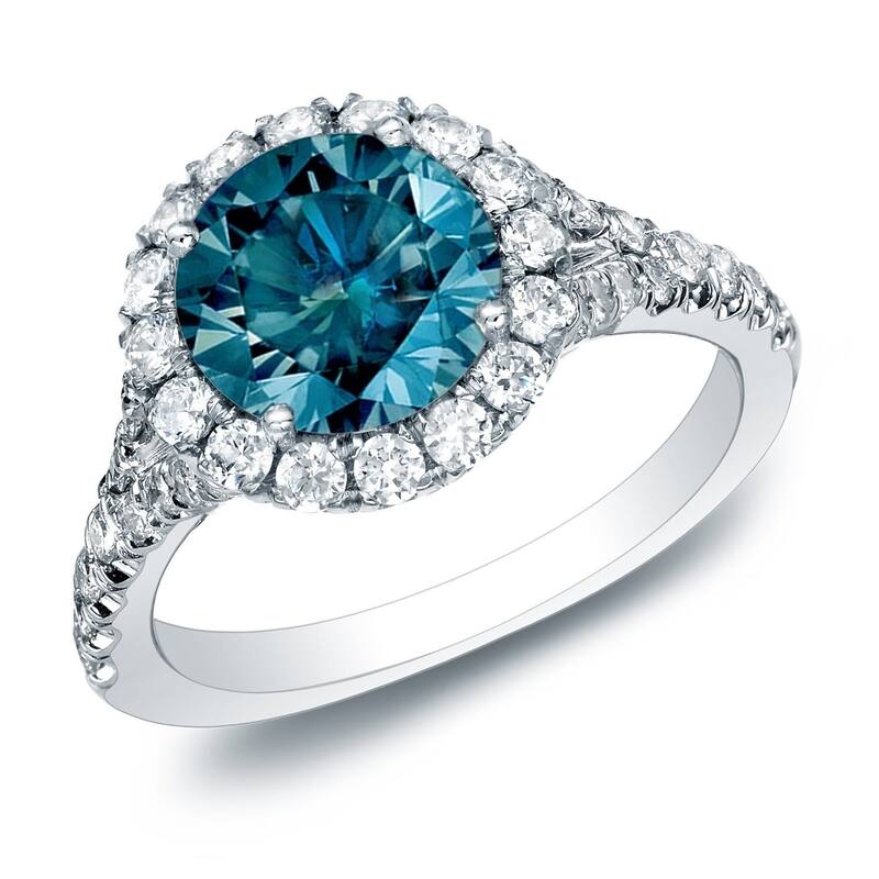 Auriya 14k Gold 1 1/2ctw Round Pave Halo Blue Diamond Engagement Ring - White - 4