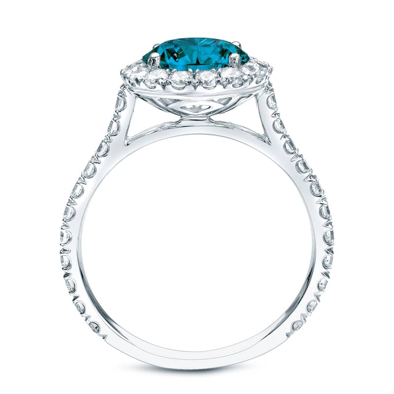 Auriya 14k Gold 1 1/2ctw Round Pave Halo Blue Diamond Engagement Ring