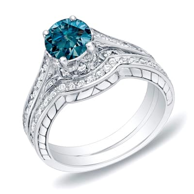 Auriya 14k Gold 1ctw Unique Blue Diamond Engagement Ring Set
