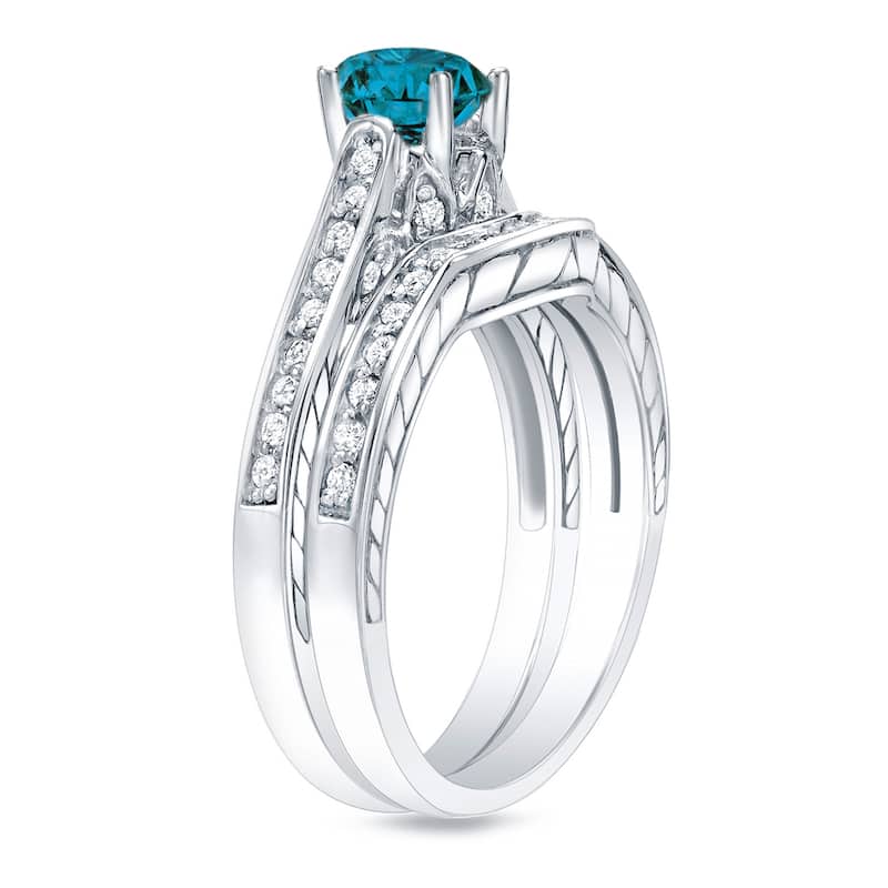 Auriya 14k Gold 1ctw Unique Blue Diamond Engagement Ring Set