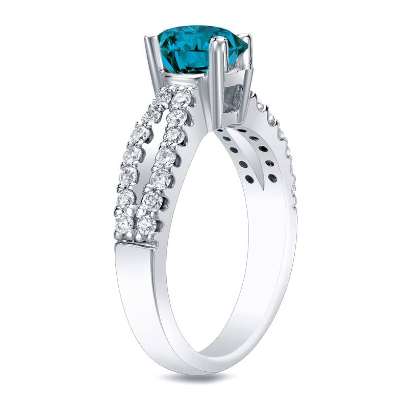 Auriya 1ctw Modern Blue Diamond Engagement Ring 14k Gold Split Shank