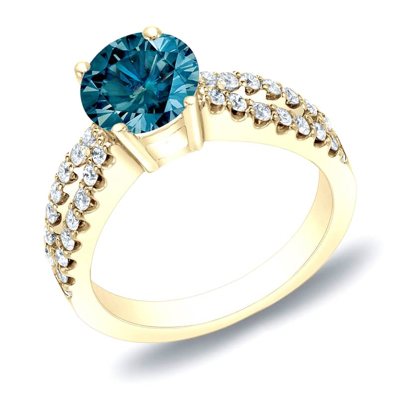 Auriya 1ctw Modern Blue Diamond Engagement Ring 14k Gold Split Shank
