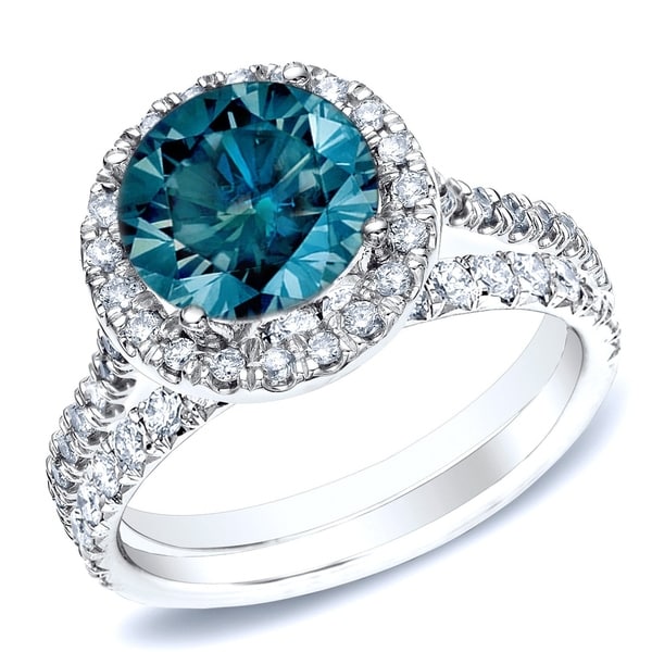 Sparkling 14K Rose Gold Plated 7 MM Round Cut Blue Aquamarine Wedding Engagement Ring-Halo Ring