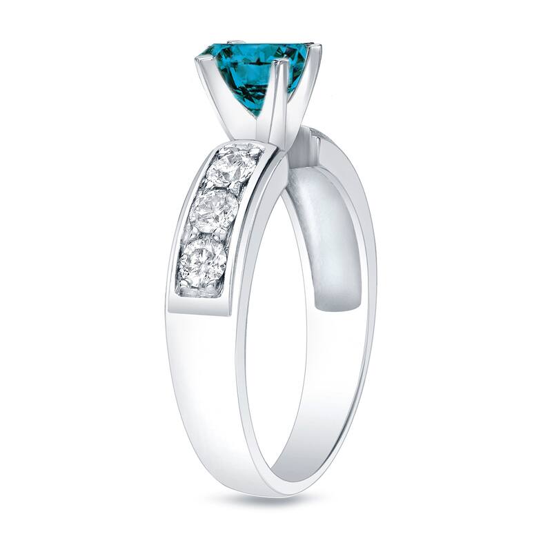 Auriya 1 carat TW Round Channel Set Blue Diamond Engagement Ring 14k Gold