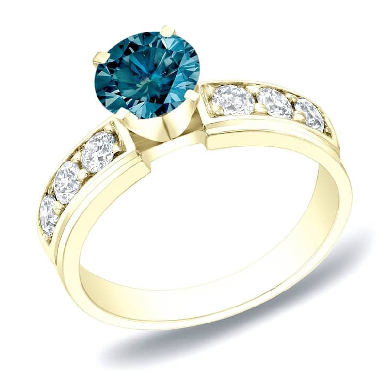 Auriya 1 carat TW Round Channel Set Blue Diamond Engagement Ring 14k Gold - 4 - Yellow