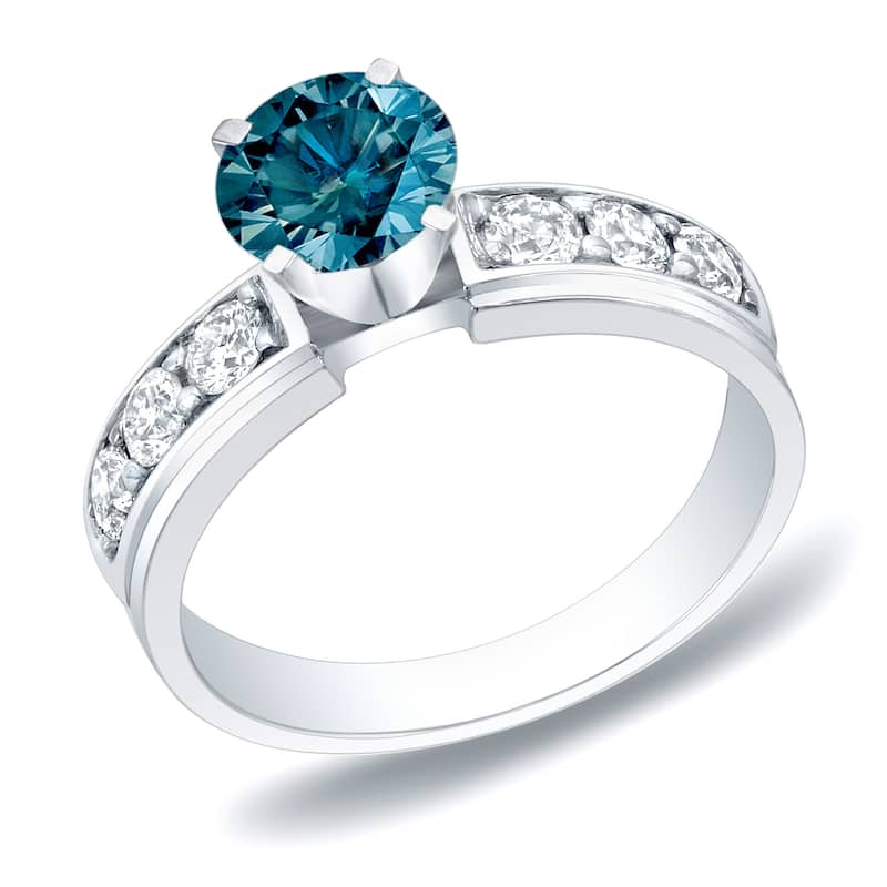 Auriya 1 carat TW Round Channel Set Blue Diamond Engagement Ring 14k Gold - 4 - White