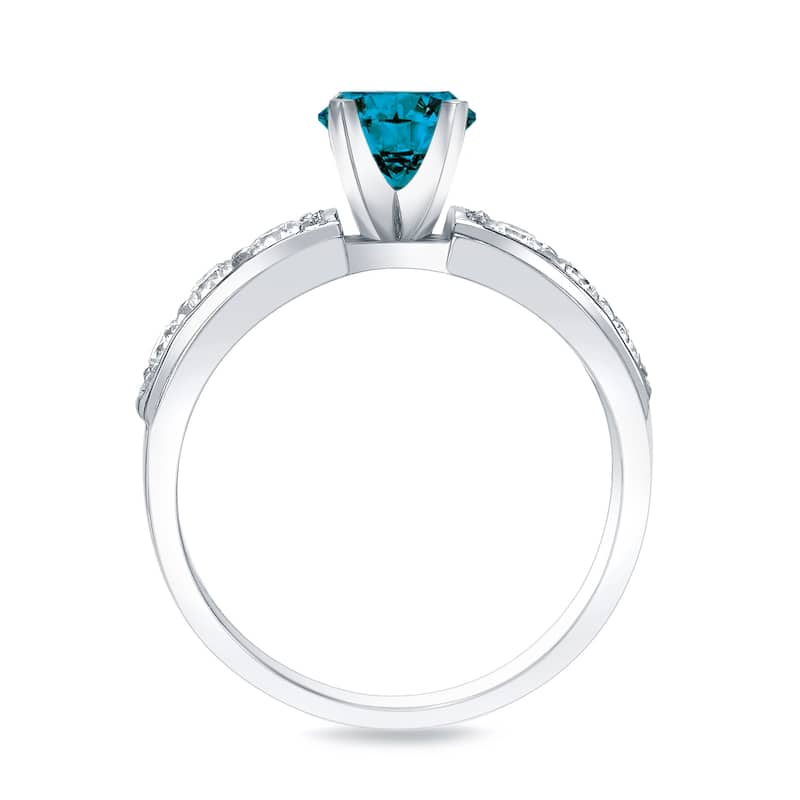 Auriya 1 carat TW Round Channel Set Blue Diamond Engagement Ring 14k Gold