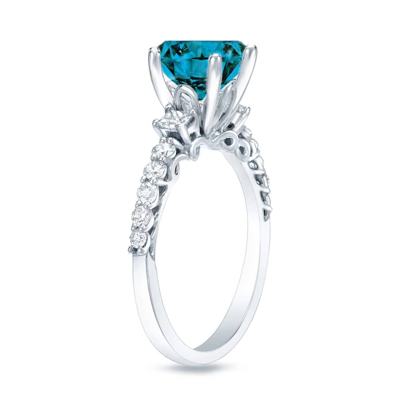 Auriya Unique 1 2/5ctw Round Blue Diamond Engagement Ring 14k Gold