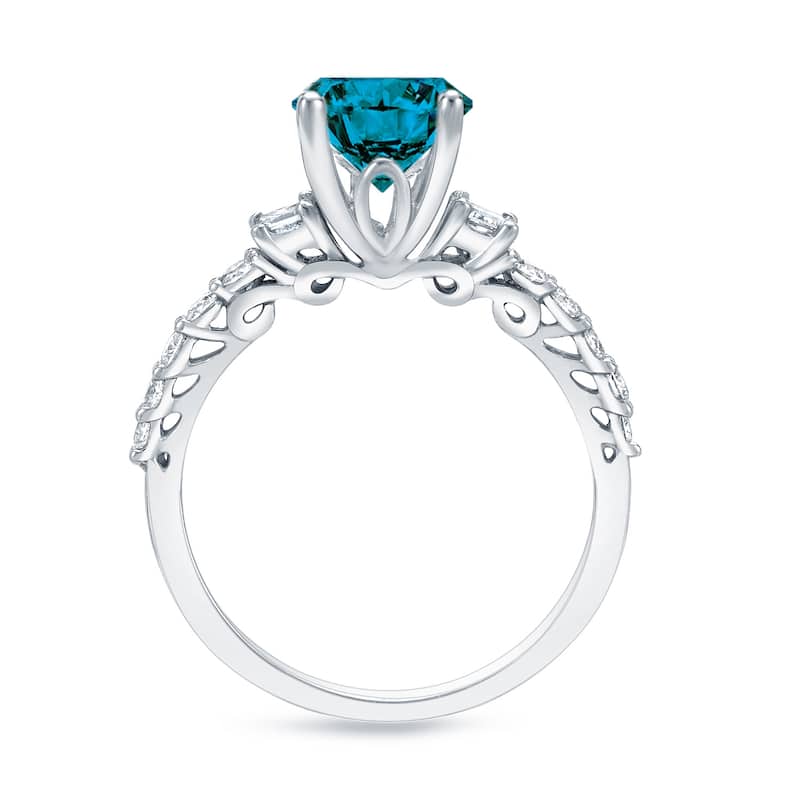 Auriya Unique 1 2/5ctw Round Blue Diamond Engagement Ring 14k Gold