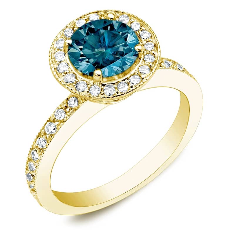 Auriya 1ctw Halo Blue Diamond Engagement Ring 14k Gold - 9.5 - Yellow