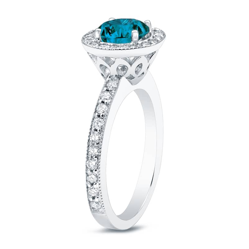 Auriya 1ctw Halo Blue Diamond Engagement Ring 14k Gold