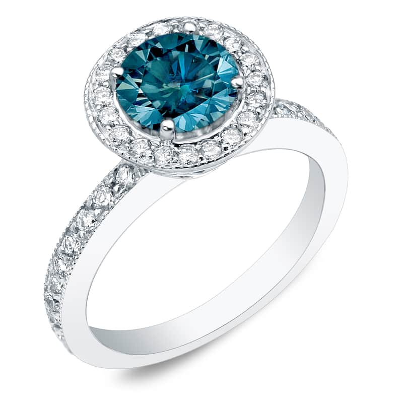 Auriya 1ctw Halo Blue Diamond Engagement Ring 14k Gold - 4 - White