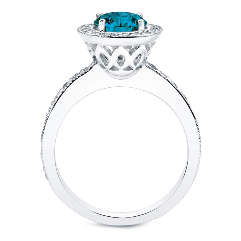 Auriya 1ctw Halo Blue Diamond Engagement Ring 14k Gold