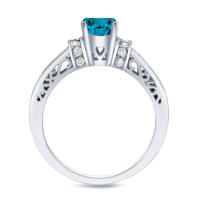 Auriya 1 1/4ctw Round Blue Diamond Engagement Ring with Heart Cut-Out 14k Gold