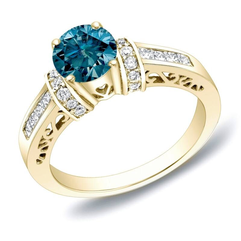 Auriya 1 1/4ctw Round Blue Diamond Engagement Ring with Heart Cut-Out 14k Gold - 10 - Yellow