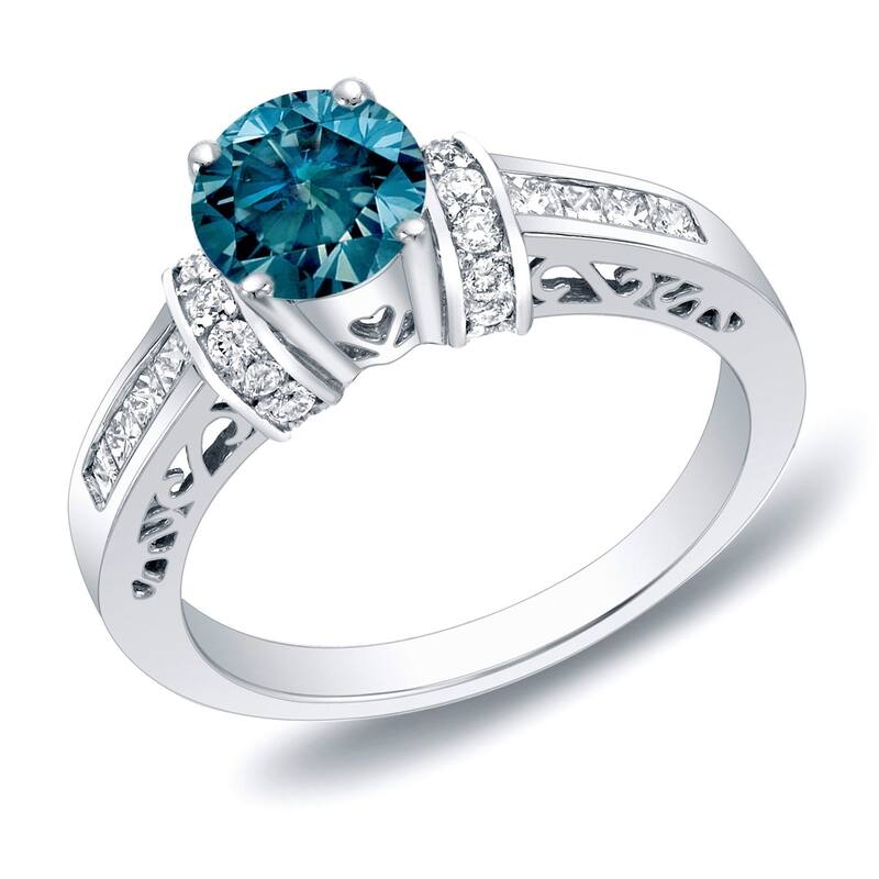 Auriya 1 1/4ctw Round Blue Diamond Engagement Ring with Heart Cut-Out 14k Gold - 10 - White