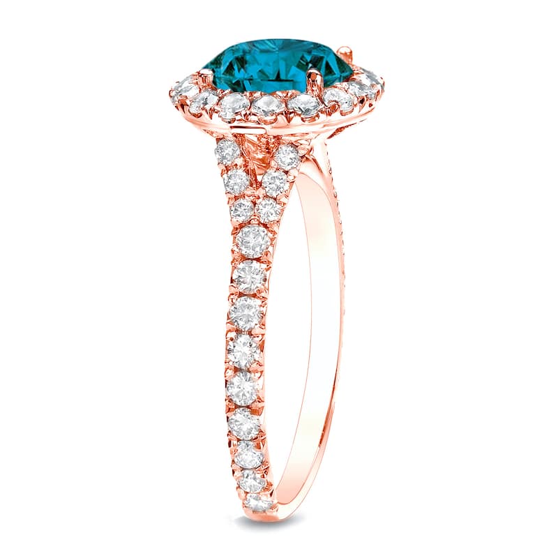 Auriya 1 1/2ctw Round Pave Halo Blue Diamond Engagement Ring 14k Rose Gold