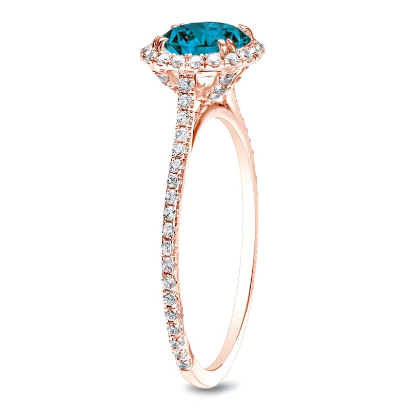 Auriya 1 1/2ctw Halo Blue Diamond Engagement Ring 14k Rose Gold (H-I, SI1-SI2)