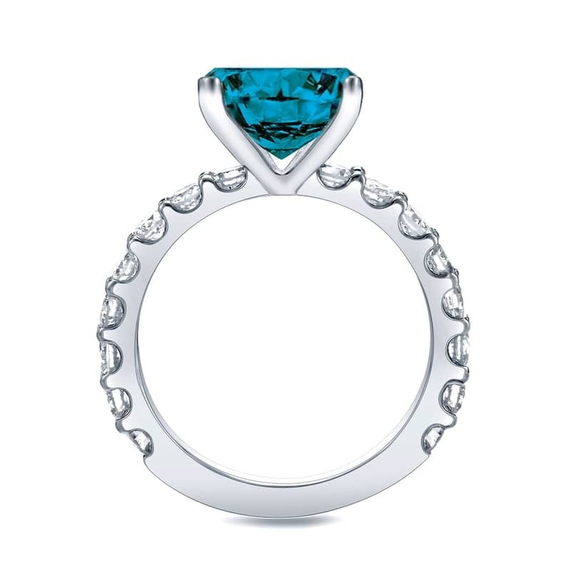 Auriya 14k Gold 2ctw Round Side Stone Blue Diamond Engagement Ring