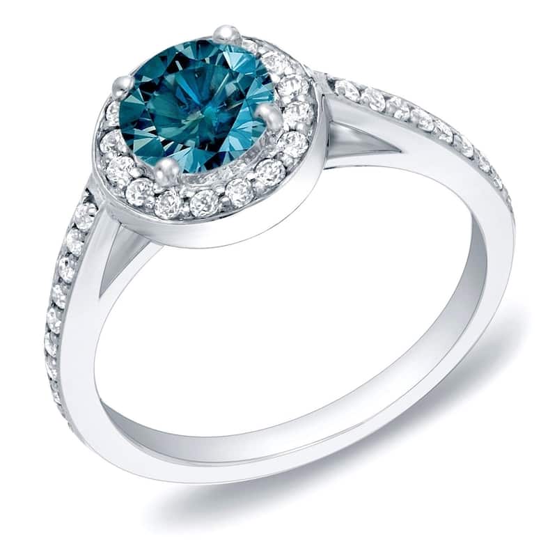 Auriya Modern 1ctw Halo Blue Diamond Engagement Ring 14k Gold - 4 - White