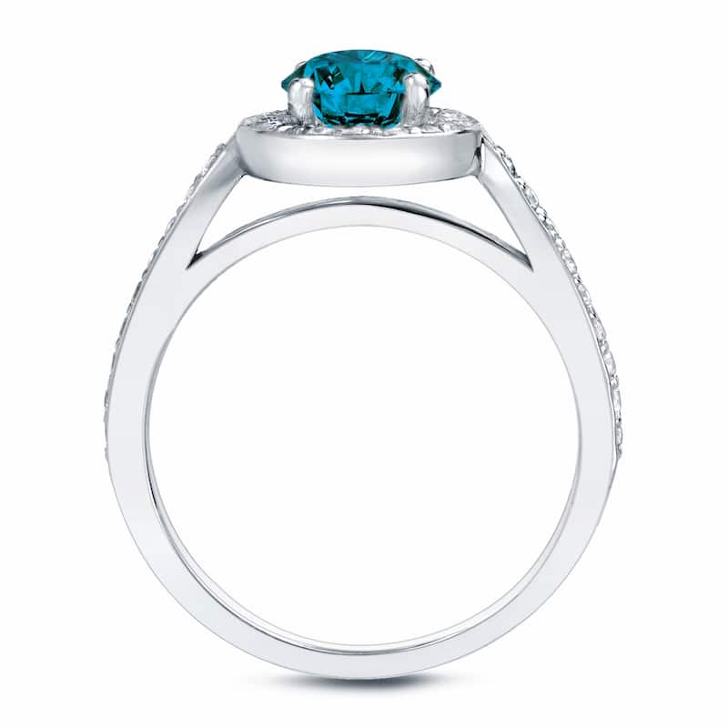 Auriya Modern 1ctw Halo Blue Diamond Engagement Ring 14k Gold