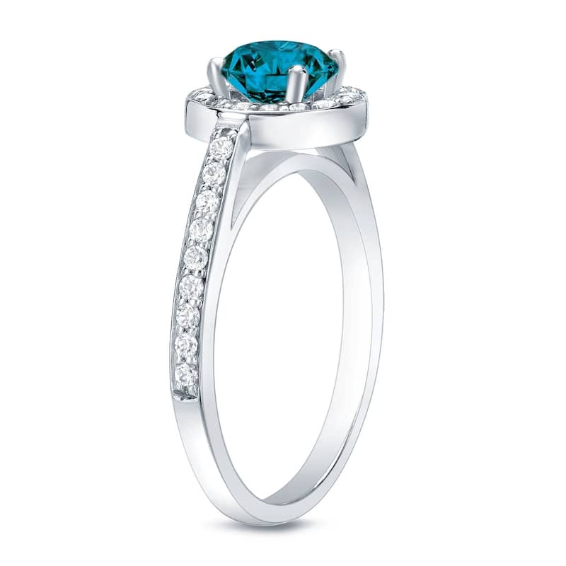 Auriya Modern 1ctw Halo Blue Diamond Engagement Ring 14k Gold