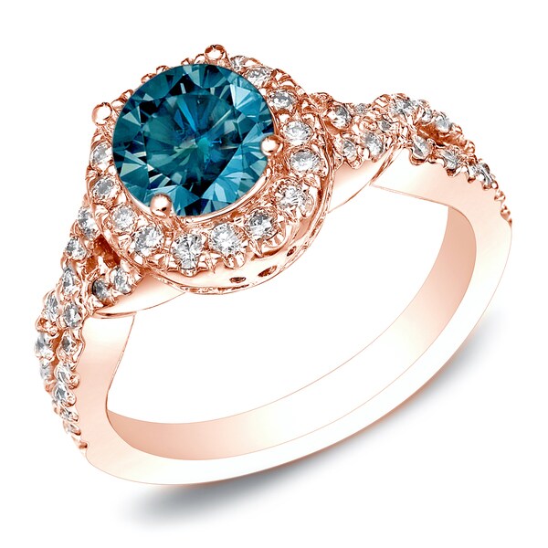 Shop 14k Rose Gold 1ct TDW Twisted Infinity Blue Diamond Halo ...