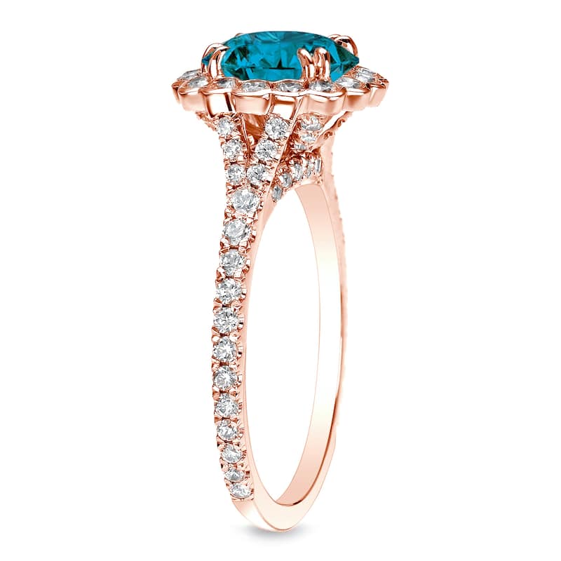 Auriya 1 1/2ctw Halo Blue Diamond Engagement Ring 14k Rose Gold (H-I, I1-I2)