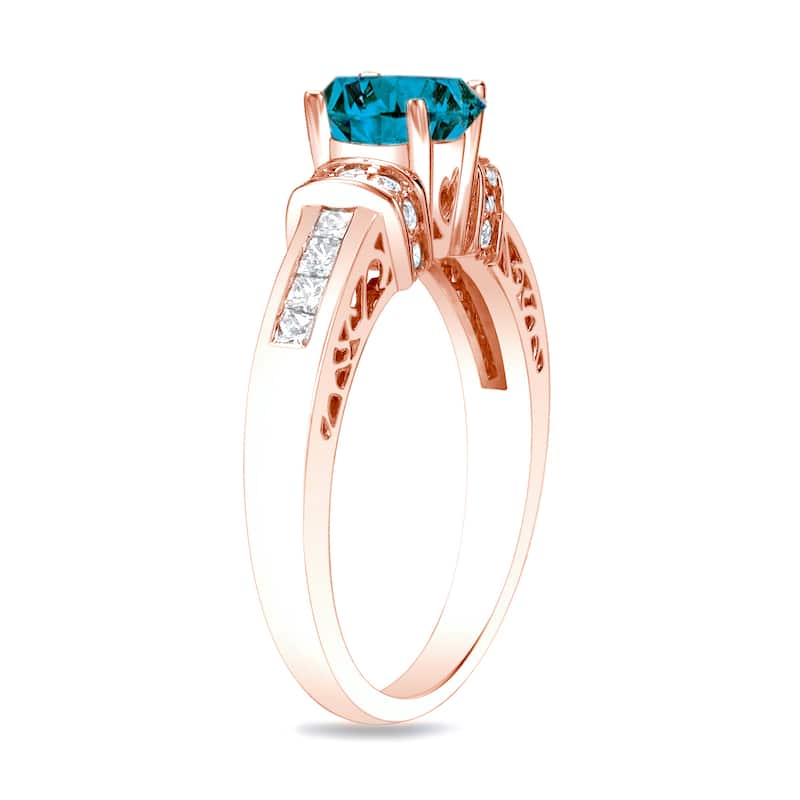 Auriya 1 1/4ctw Round Blue Diamond Engagement Ring with Heart Cut-Out 14k Rose Gold
