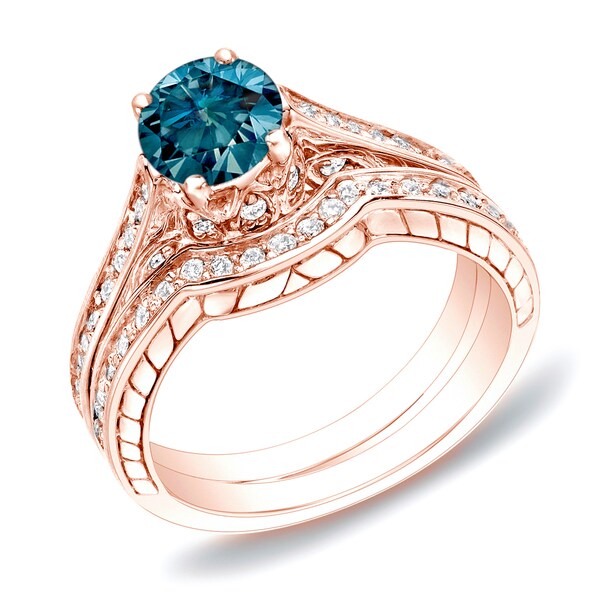 Shop Auriya 1ctw Unique Blue Diamond Engagement Ring Set ...